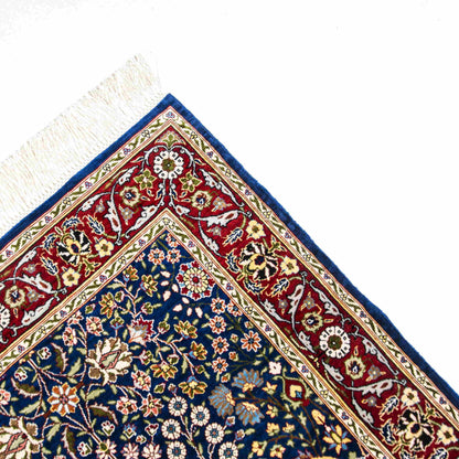 Oriental Rug Hereke Handmade Pure Silk - 75 X 105 Cm - 2' 6'' X 3' 6'' Navy Blue C012 ER01