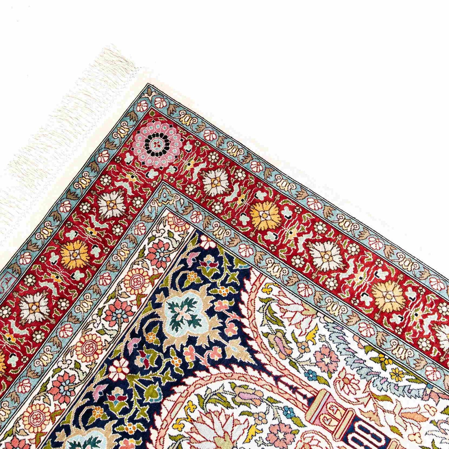 Oriental Rug Hereke Handmade Pure Silk - 75 X 116 Cm - 2' 6'' X 3' 10'' Light Blue C013 ER01