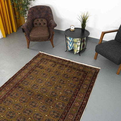 Oriental Rug Kaayseri Handwoven Wool On Cotton 151 x 216 Cm - 5' x 7' 2'' Brown C005 ER12