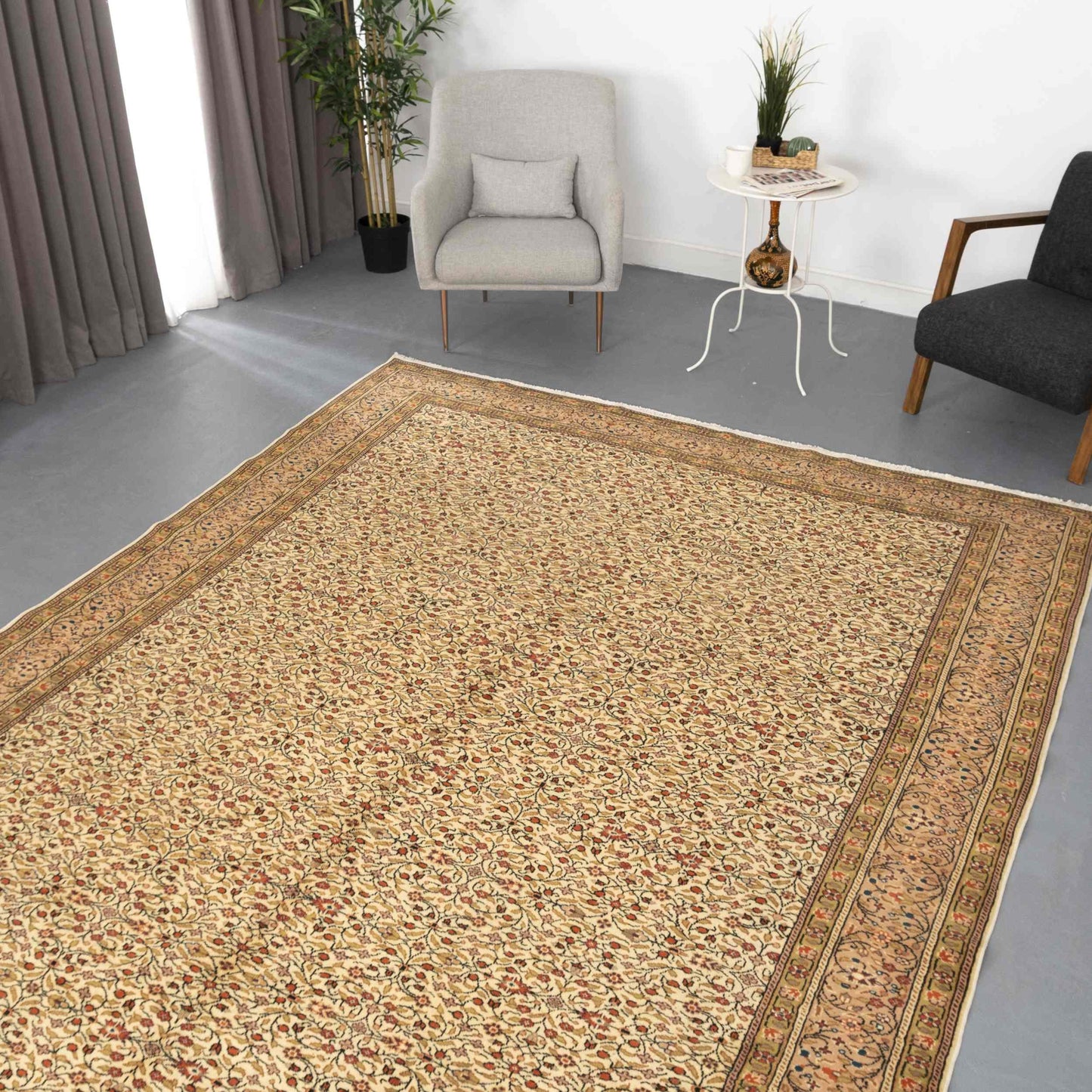 Oriental Rug Kayseri Handwoven Wool On Cotton 240 x 380 Cm - 7' 11'' x 12' 6'' Sand C007 ER34