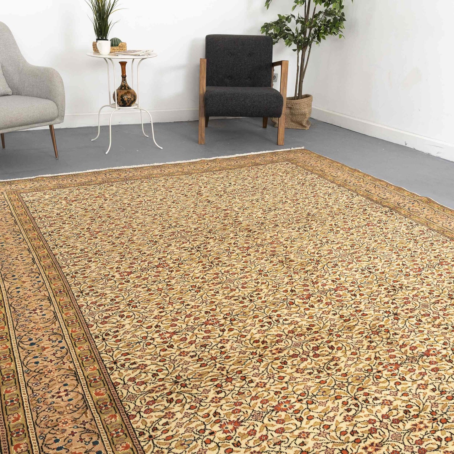 Oriental Rug Kayseri Handwoven Wool On Cotton 240 x 380 Cm - 7' 11'' x 12' 6'' Sand C007 ER34