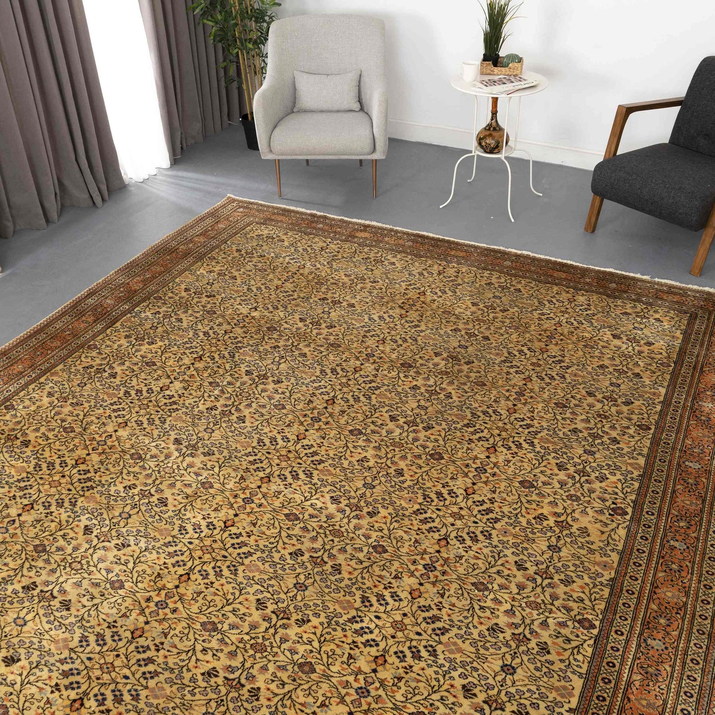 Oriental Rug Kayseri Handwoven Wool On Cotton 296 x 396 Cm - 9' 9'' x 13' Yellow C006 ER34