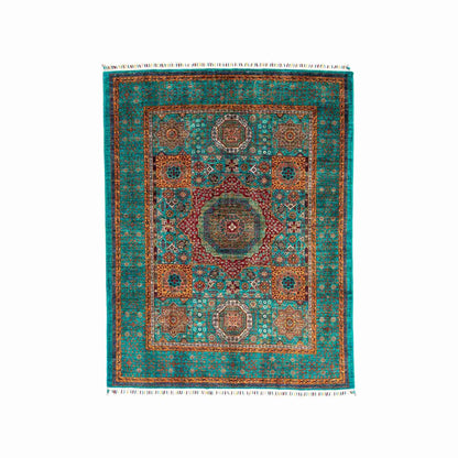 Oriental Rug Mamluk Hand Knotted Wool On Cotton 151 X 190 Cm - 5' X 6' 3" Green C001