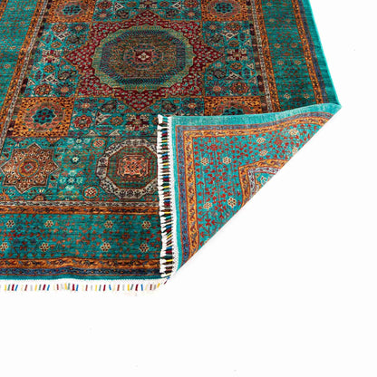 Oriental Rug Mamluk Hand Knotted Wool On Cotton 151 X 190 Cm - 5' X 6' 3" Green C001