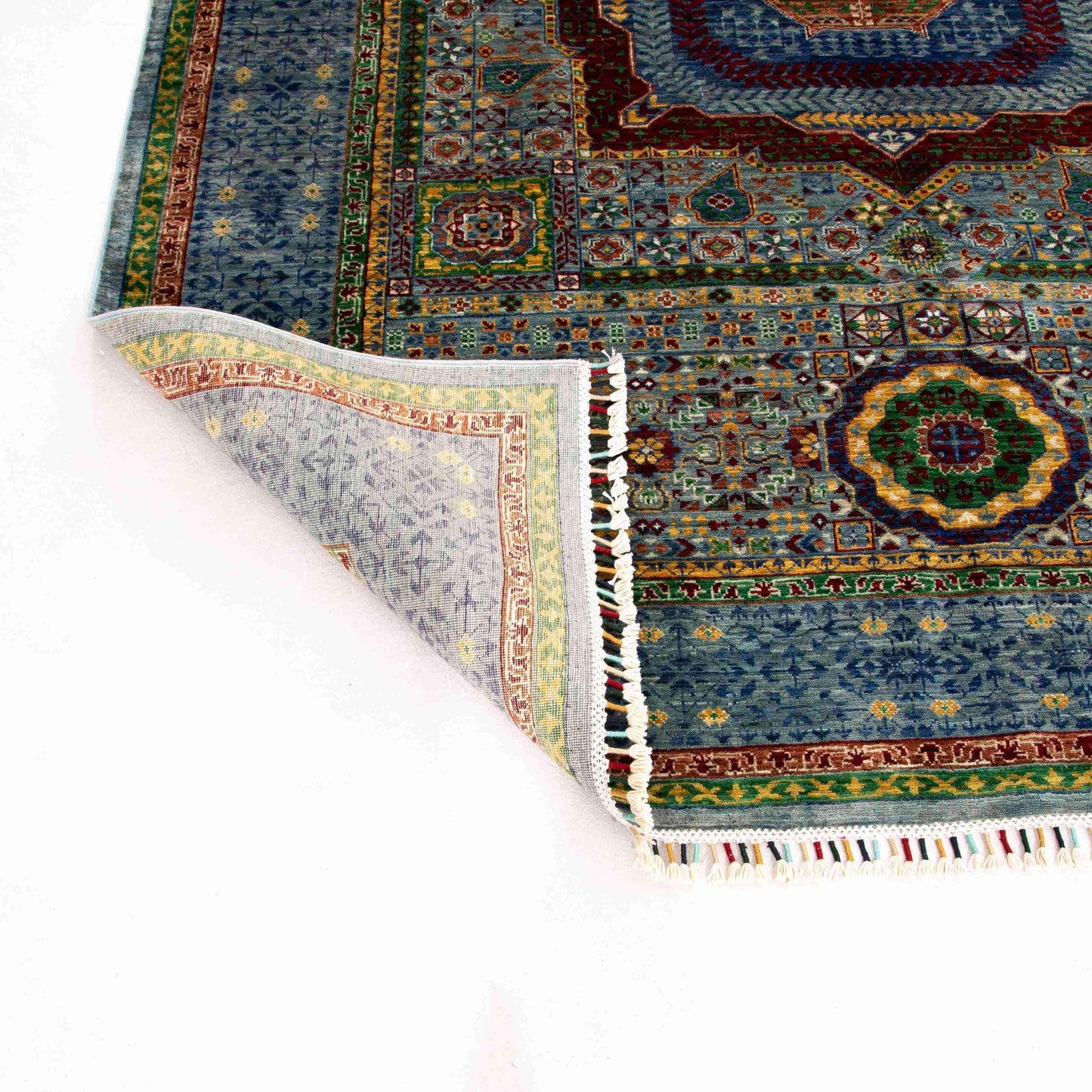 Oriental Rug Mamluk Hand Knotted Wool On Cotton 173 X 220 Cm - 5' 8'' X 7' 3'' Blue C010