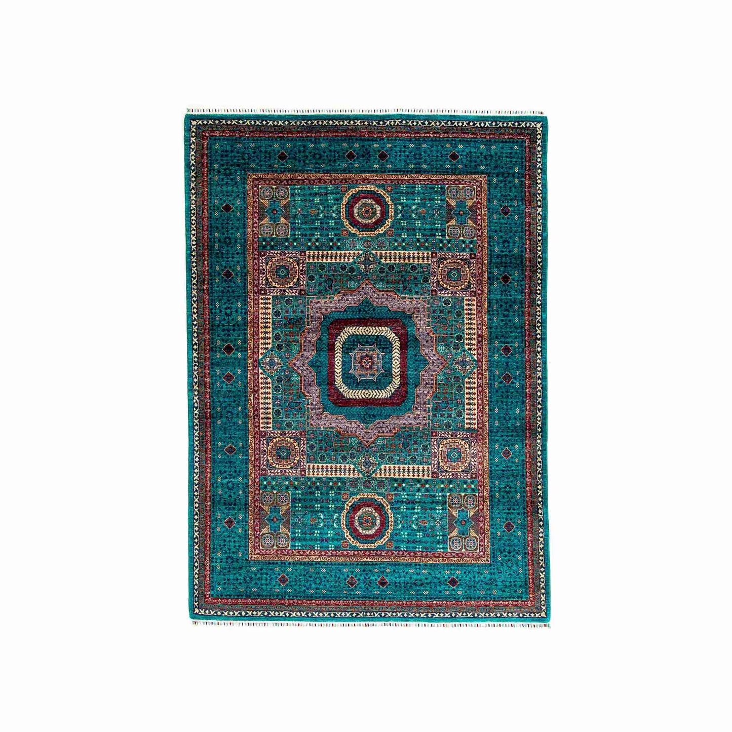 Oriental Rug Mamluk Hand Knotted Wool On Cotton 175 X 247 Cm - 5' 9'' X 8' 2" Green C003