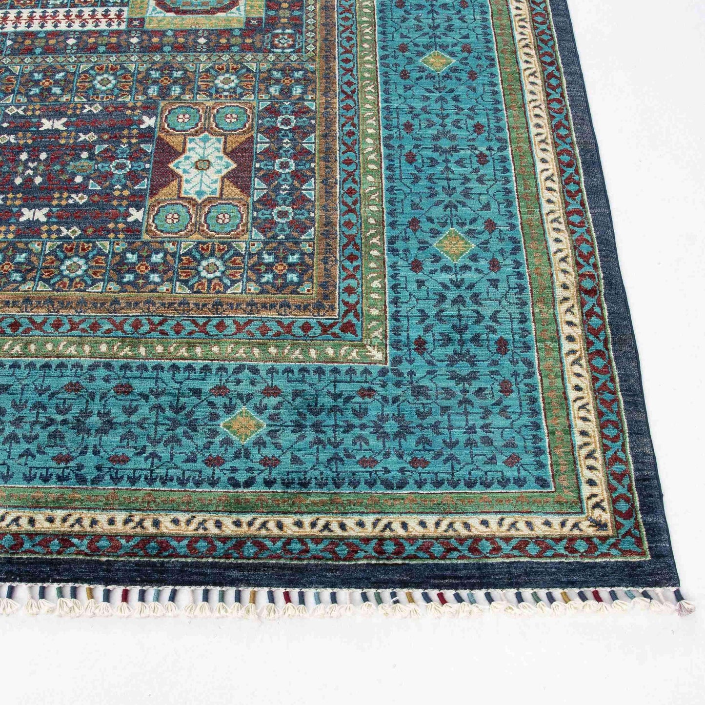 Oriental Rug Mamluk Hand Knotted Wool On Cotton 211 X 314 Cm - 7' X 10' 4" Green C003