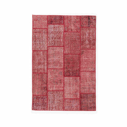 Oriental Rug Patchwork Hand Knotted Wool On Cotton 120 x 180 Cm - 4' x 5' 11'' Red C014 ER01