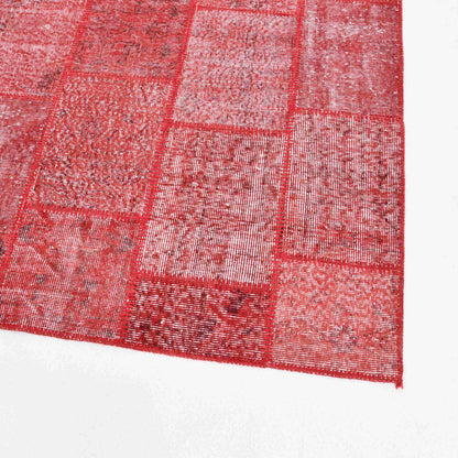 Oriental Rug Patchwork Hand Knotted Wool On Cotton 120 x 180 Cm - 4' x 5' 11'' Red C014 ER01