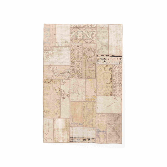 Oriental Rug Patchwork Hand Knotted Wool On Cotton 128 x 195 Cm - 4' 3'' x 6' 5'' Sand C007 ER01
