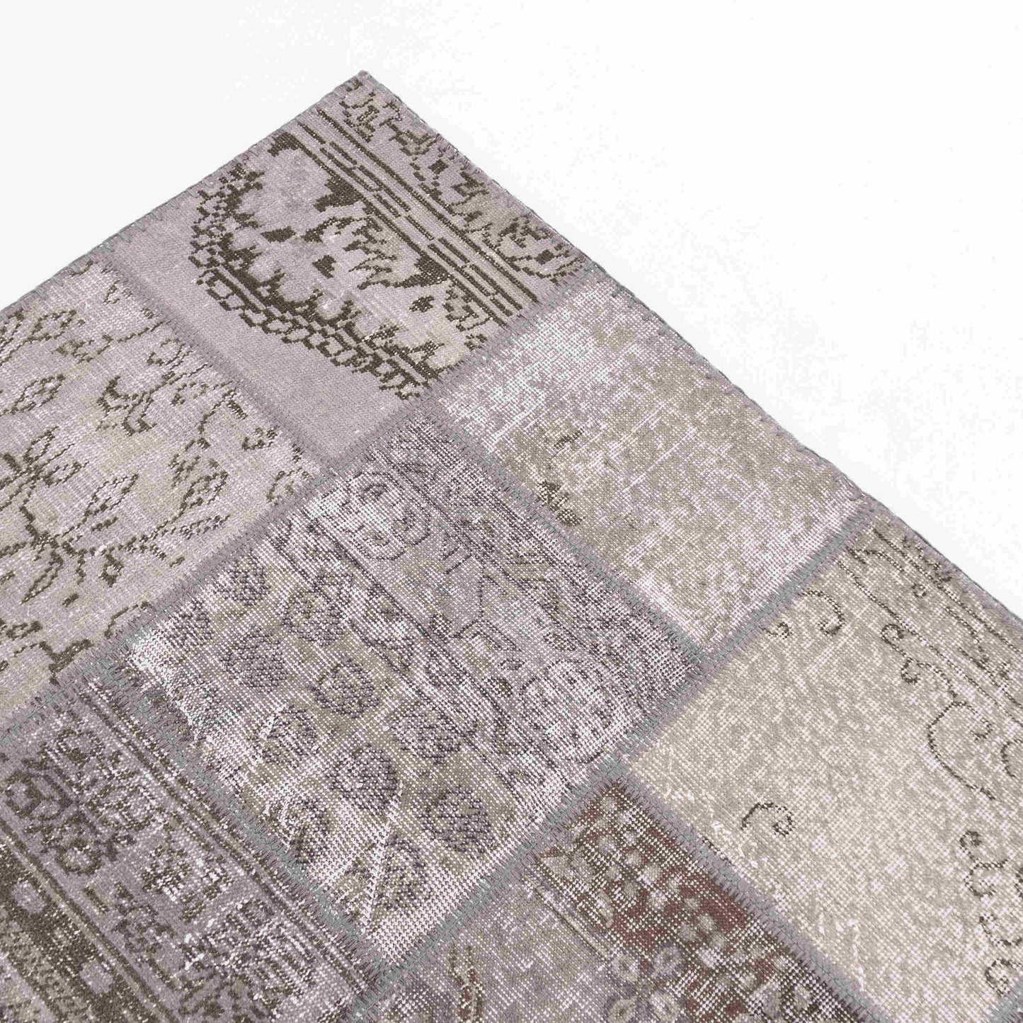 Oriental Rug Patchwork Hand Knotted Wool On Cotton 150 x 196 Cm - 5' x 6' 6'' Grey C008 ER12