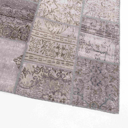 Oriental Rug Patchwork Hand Knotted Wool On Cotton 150 x 196 Cm - 5' x 6' 6'' Grey C008 ER12