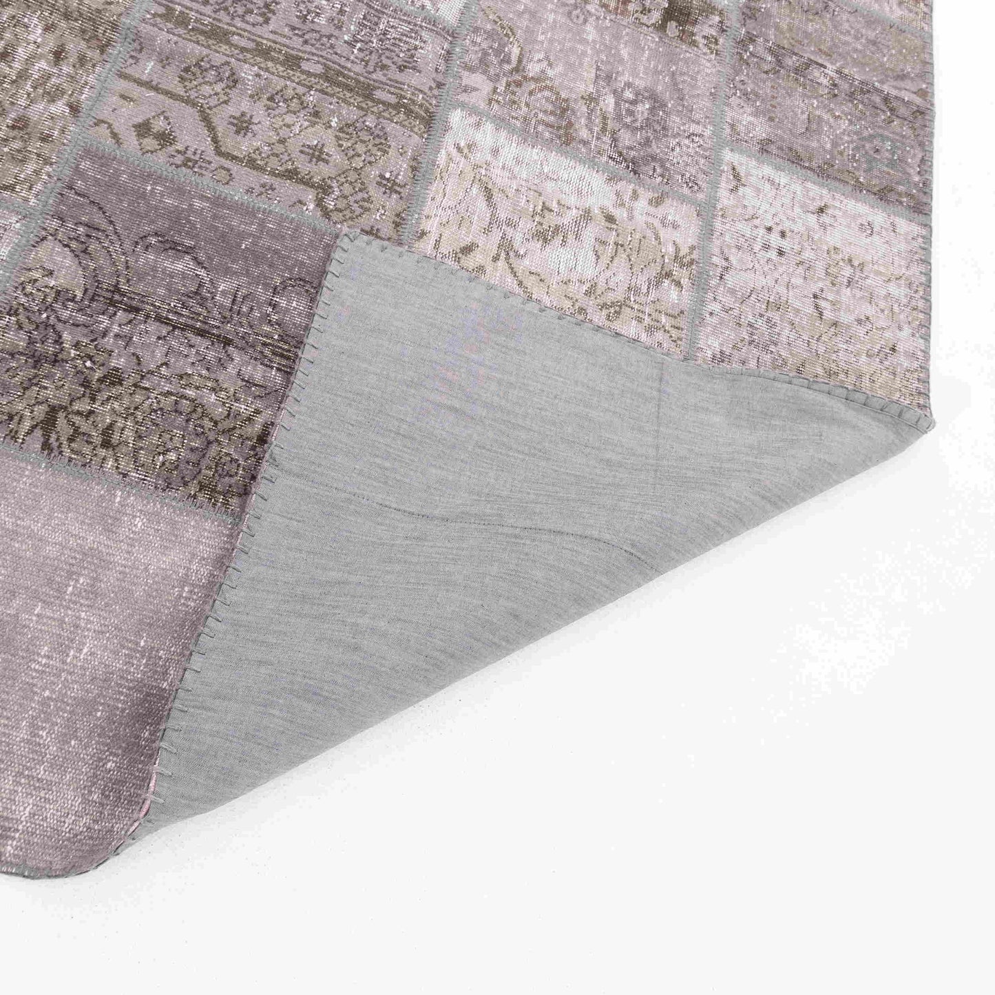 Oriental Rug Patchwork Hand Knotted Wool On Cotton 150 x 196 Cm - 5' x 6' 6'' Grey C008 ER12