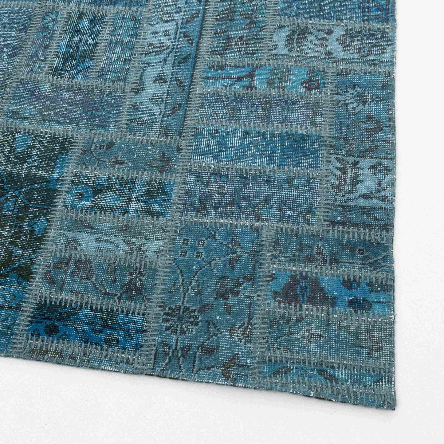 Oriental Rug Patchwork Hand Knotted Wool On Cotton 170 x 240 Cm - 5' 7'' x 7' 11'' Navy Blue C012 ER12