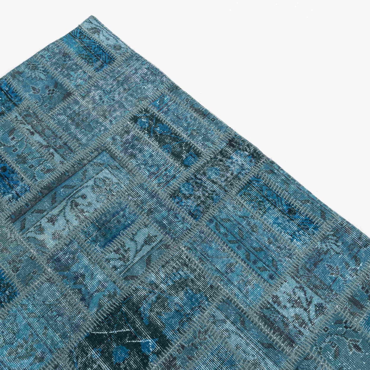 Oriental Rug Patchwork Hand Knotted Wool On Cotton 170 x 240 Cm - 5' 7'' x 7' 11'' Navy Blue C012 ER12