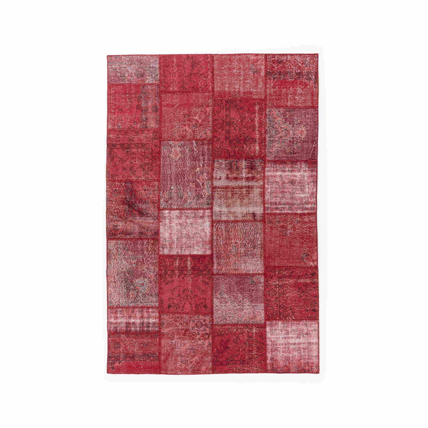 Oriental Rug Patchwork Hand Knotted Wool On Cotton 196 x 300 Cm - 6' 6'' x 9' 11''  Red C014 ER23