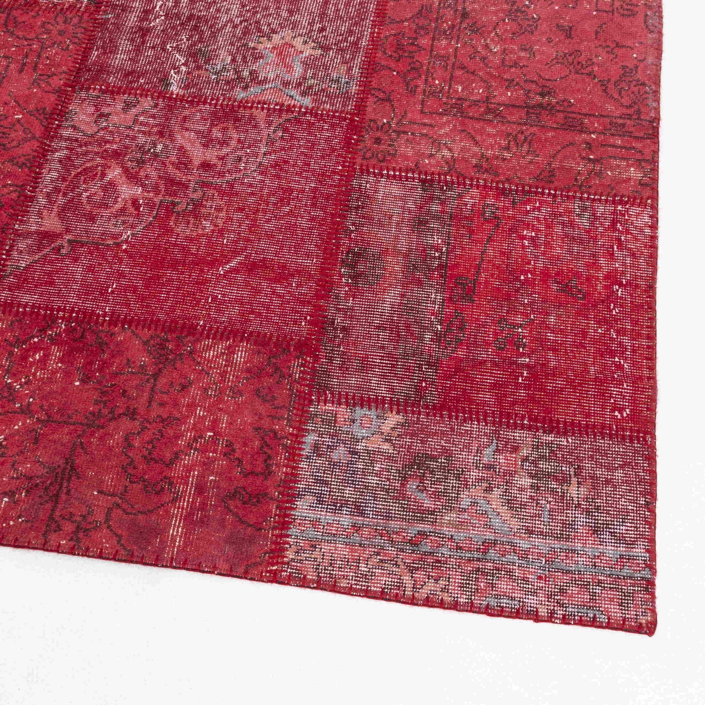 Oriental Rug Patchwork Hand Knotted Wool On Cotton 196 x 300 Cm - 6' 6'' x 9' 11''  Red C014 ER23