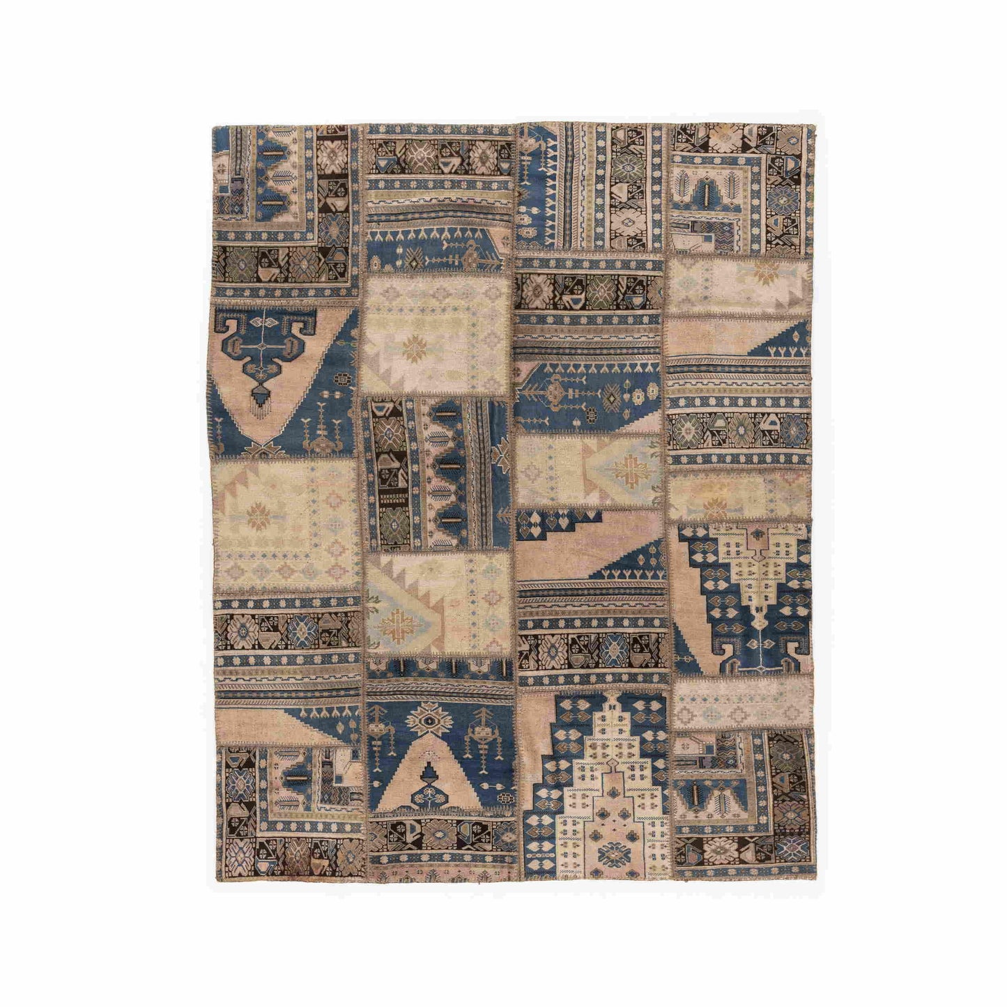 Oriental Rug Patchwork Hand Knotted Wool On Cotton 197 x 261 Cm - 6' 6'' x 8' 7'' Multicolor C016 ER12