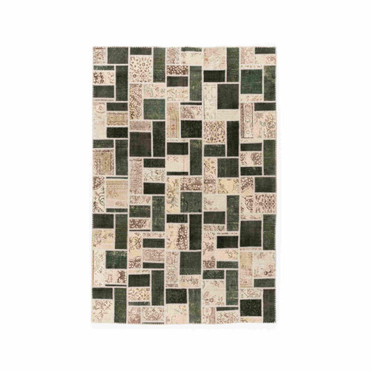 Oriental Rug Patchwork Hand Knotted Wool On Cotton 197 x 298 Cm - 6' 6'' x 9' 10'' Green C001 ER23