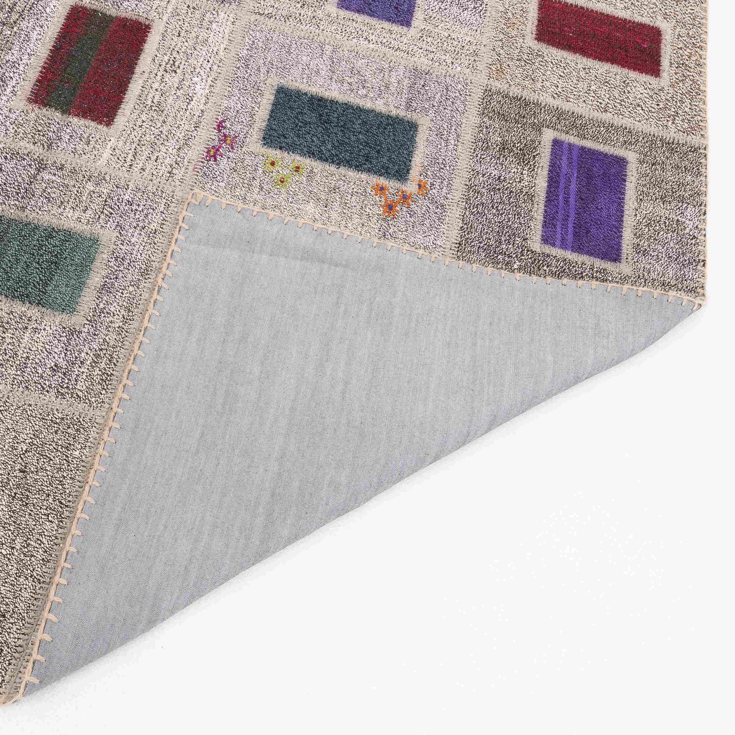 Oriental Rug Patchwork Hand Knotted Wool On Cotton 200 x 277 Cm - 6' 7'' x 9' 2'' Grey C008 ER12