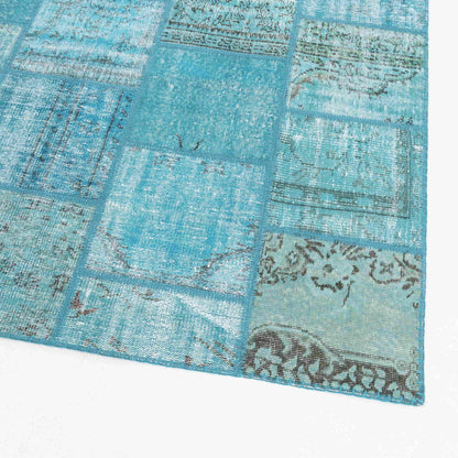 Oriental Rug Patchwork Hand Knotted Wool On Cotton 200 x 300 Cm - 6' 7'' x 9' 11'' Green C015 ER23