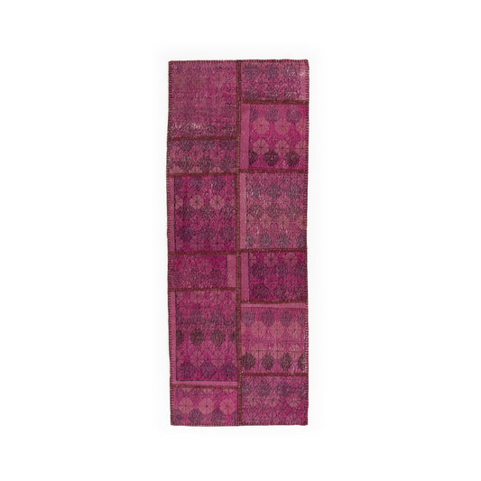 Oriental Rug Patchwork Hand Knotted Wool On Wool 100 x 266 Cm – 3' 4'' x 8' 9'' Fuchsia C020 ER01