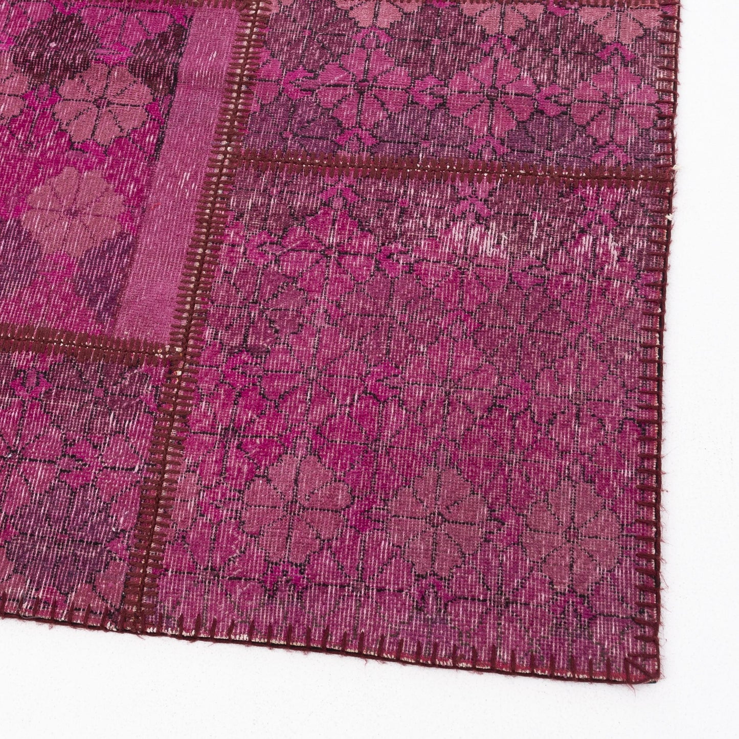 Oriental Rug Patchwork Hand Knotted Wool On Wool 100 x 266 Cm – 3' 4'' x 8' 9'' Fuchsia C020 ER01