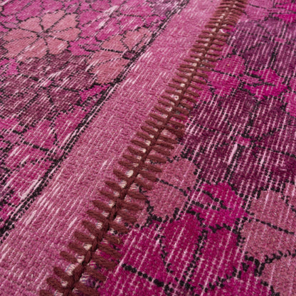 Oriental Rug Patchwork Hand Knotted Wool On Wool 100 x 266 Cm – 3' 4'' x 8' 9'' Fuchsia C020 ER01