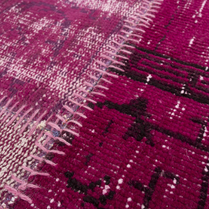 Oriental Rug Patchwork Hand Knotted Wool On Wool 100 x 341 Cm – 3' 4'' x 11' 3'' Fuchsia C020 ER12