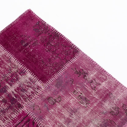 Oriental Rug Patchwork Hand Knotted Wool On Wool 100 x 341 Cm – 3' 4'' x 11' 3'' Fuchsia C020 ER12