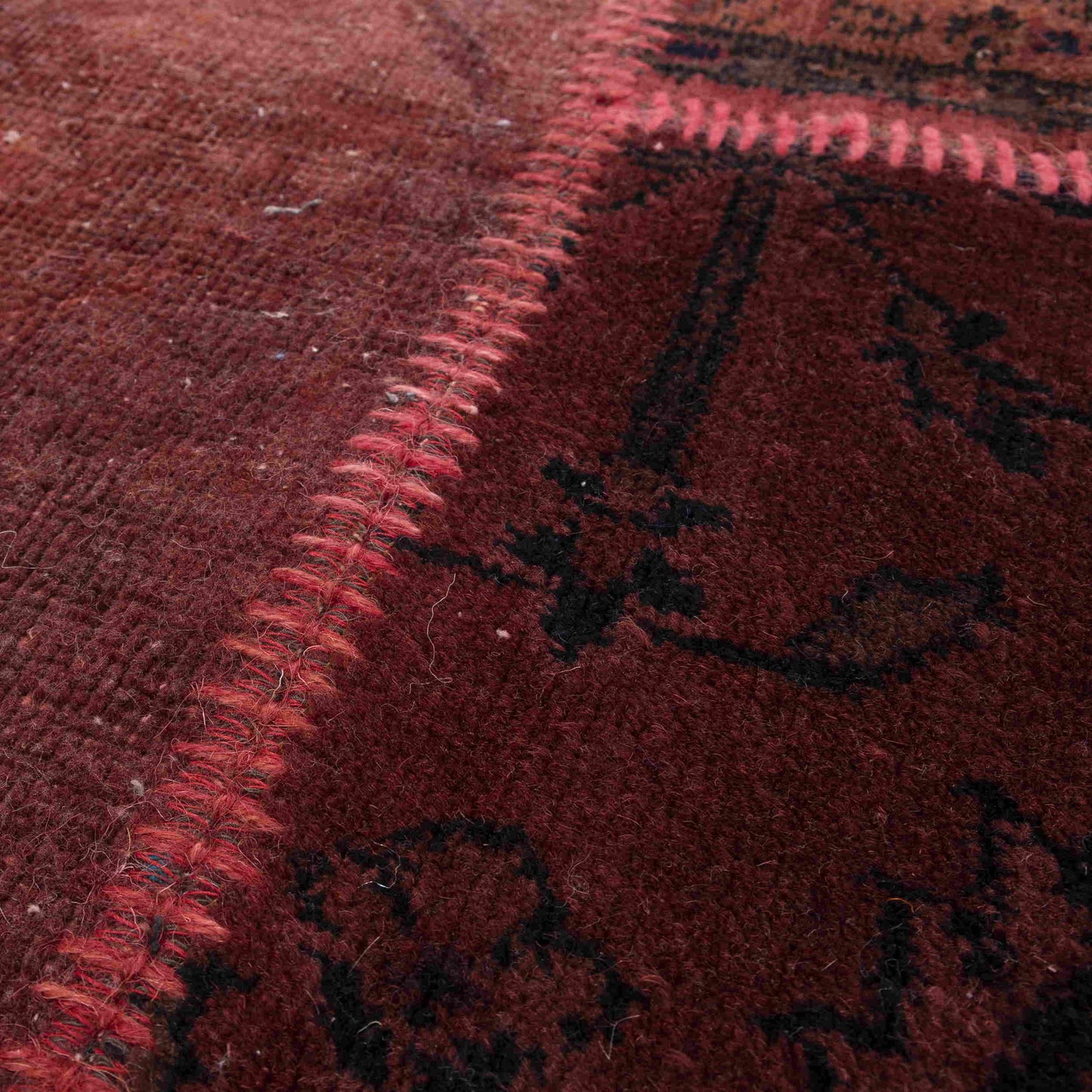 Oriental Rug Patchwork Hand Knotted Wool On Wool 101 x 170 Cm - 3' 4'' x 5' 7'' Burgundy C021 ER01