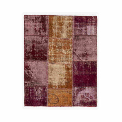 Oriental Rug Patchwork Hand Knotted Wool On Wool 103 x 129 Cm - 3' 5'' x 4' 3'' Red C014 ER01