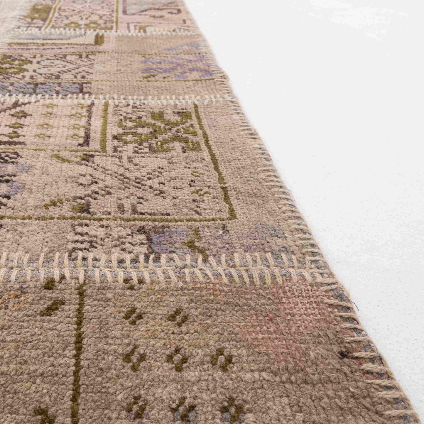 Oriental Rug Patchwork Hand Knotted Wool On Wool 117 x 179 Cm - 3' 11'' x 5' 11'' Stone C009 ER01