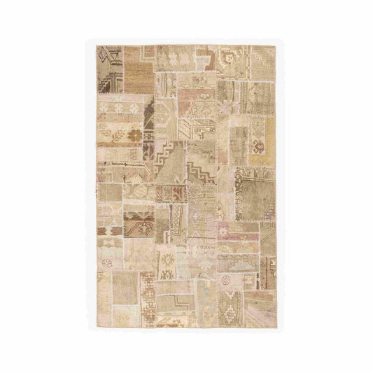 Oriental Rug Patchwork Hand Knotted Wool On Wool 118 x 187 Cm - 3' 11'' x 6' 2'' Stone C009 ER01