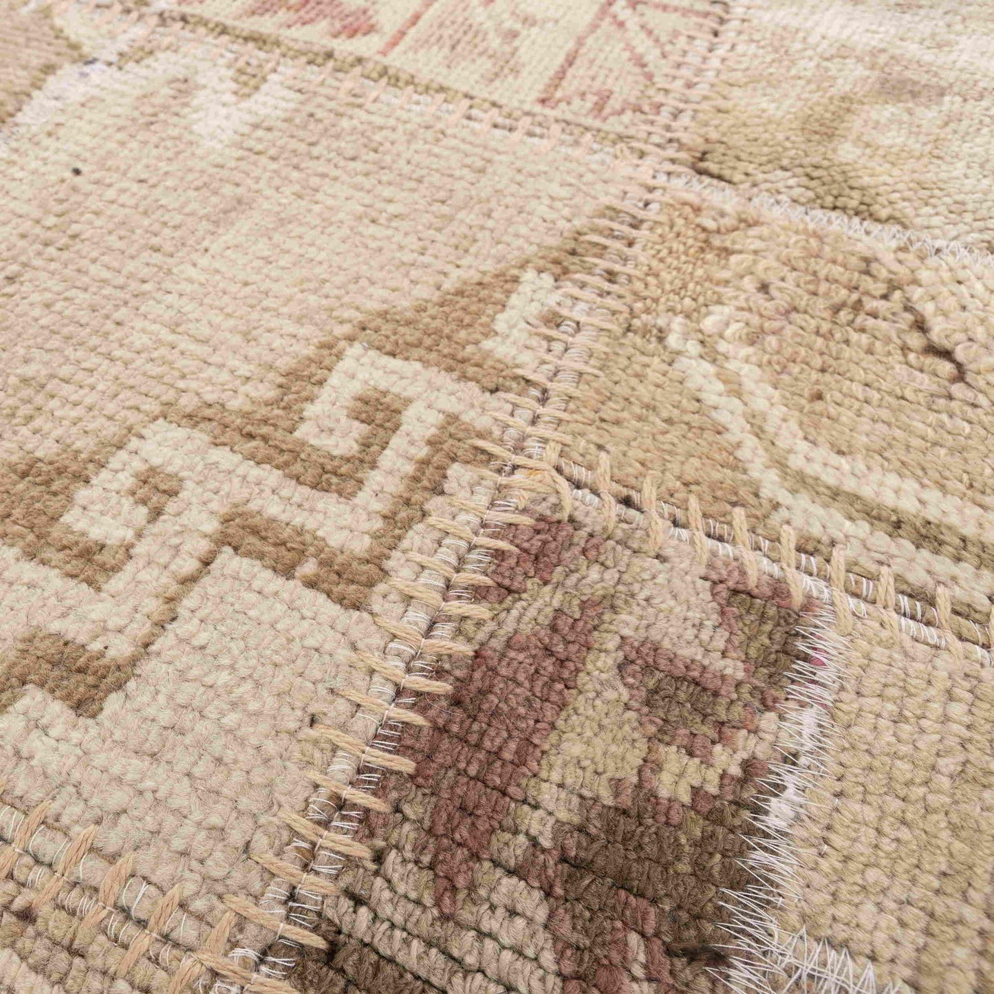 Oriental Rug Patchwork Hand Knotted Wool On Wool 118 x 187 Cm - 3' 11'' x 6' 2'' Stone C009 ER01