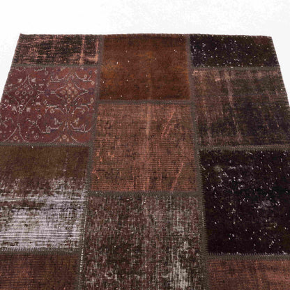 Oriental Rug Patchwork Hand Knotted Wool On Wool 119 x 179 Cm - 3' 11'' x 5' 11'' Brown C005 ER01