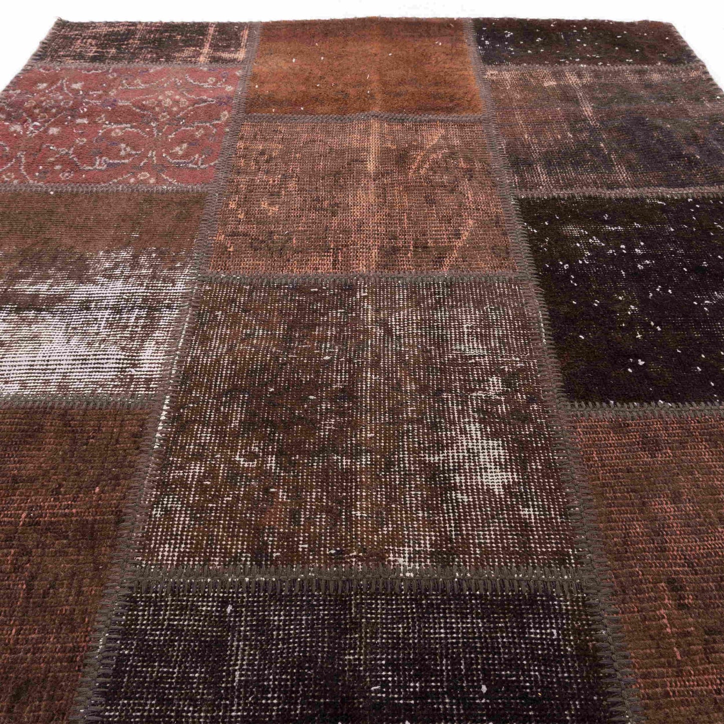 Oriental Rug Patchwork Hand Knotted Wool On Wool 119 x 179 Cm - 3' 11'' x 5' 11'' Brown C005 ER01