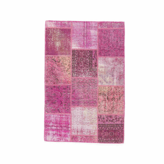 Oriental Rug Patchwork Hand Knotted Wool On Wool 119 x 180 Cm - 3' 11'' x 5' 11'' Pink C004 ER01