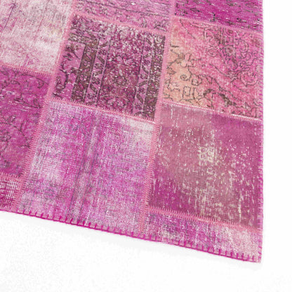 Oriental Rug Patchwork Hand Knotted Wool On Wool 119 x 180 Cm - 3' 11'' x 5' 11'' Pink C004 ER01