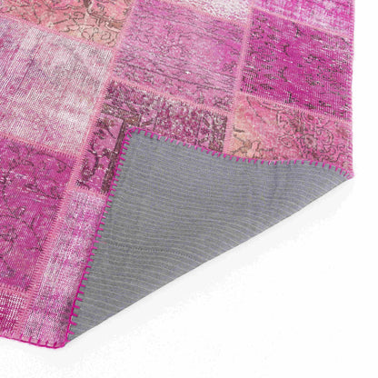 Oriental Rug Patchwork Hand Knotted Wool On Wool 119 x 180 Cm - 3' 11'' x 5' 11'' Pink C004 ER01