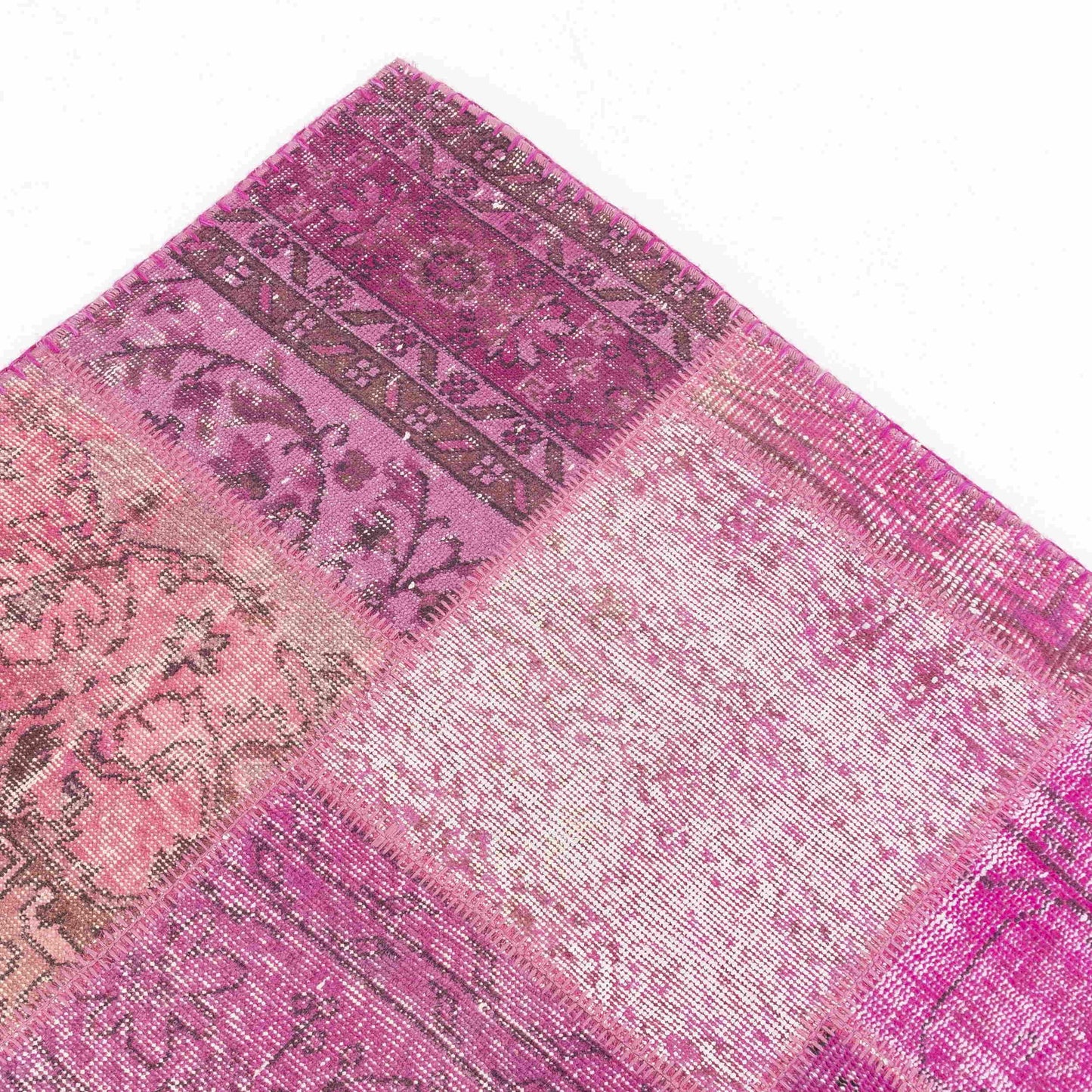 Oriental Rug Patchwork Hand Knotted Wool On Wool 119 x 180 Cm - 3' 11'' x 5' 11'' Pink C004 ER01