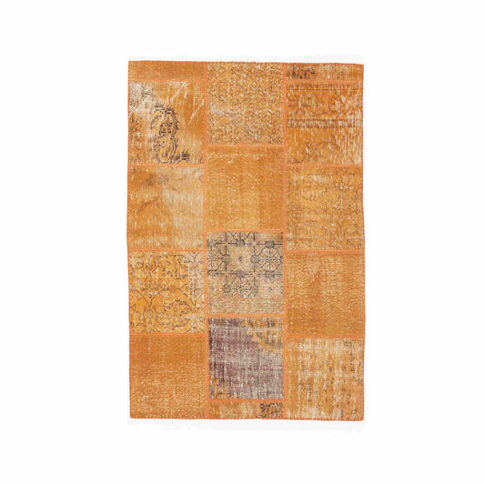 Oriental Rug Patchwork Hand Knotted Wool On Wool 119 x 184 Cm - 3' 11'' x S6' 1'' Orange C011 ER01