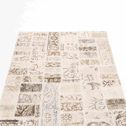 Oriental Rug Patchwork Hand Knotted Wool On Wool 120 x 200 Cm - 4' x 6' 7'' Sand C007 ER01