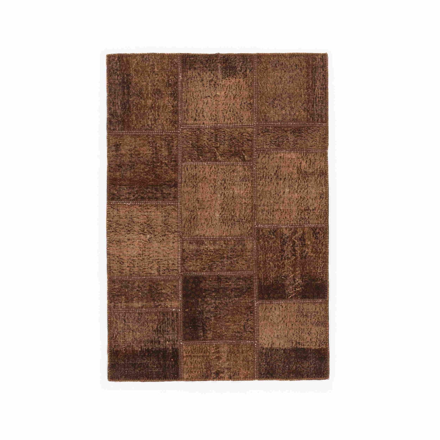 Oriental Rug Patchwork Hand Knotted Wool On Wool 121 x 178 Cm - 4' 5' x 11'' Brown C005 ER01