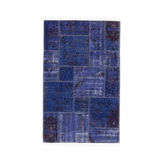 Oriental Rug Patchwork Hand Knotted Wool On Wool 127 x 201 Cm - 4' 2'' x 6' 8'' Navy Blue C012 ER01