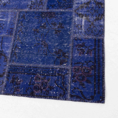 Oriental Rug Patchwork Hand Knotted Wool On Wool 127 x 201 Cm - 4' 2'' x 6' 8'' Navy Blue C012 ER01