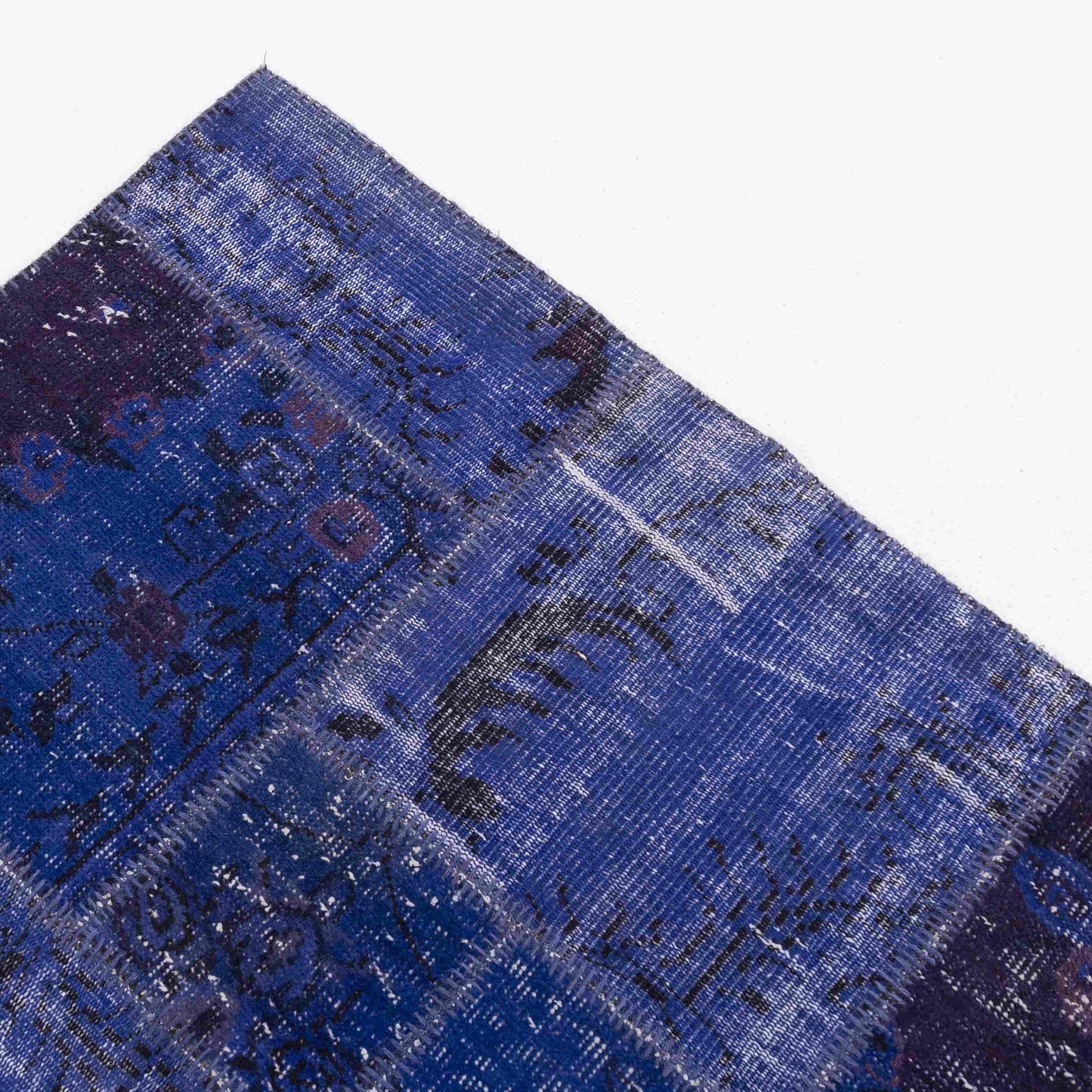 Oriental Rug Patchwork Hand Knotted Wool On Wool 127 x 201 Cm - 4' 2'' x 6' 8'' Navy Blue C012 ER01