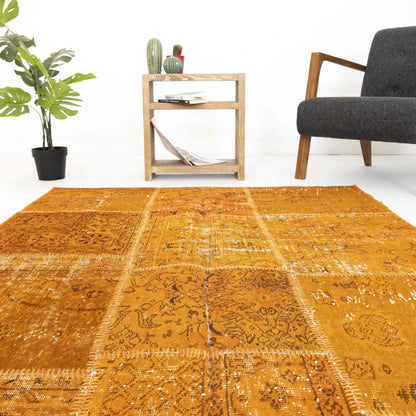 Oriental Rug Patchwork Hand Knotted Wool On Wool 140 x 200 Cm - 4' 8'' x 6' 7'' Orange C011 ER12