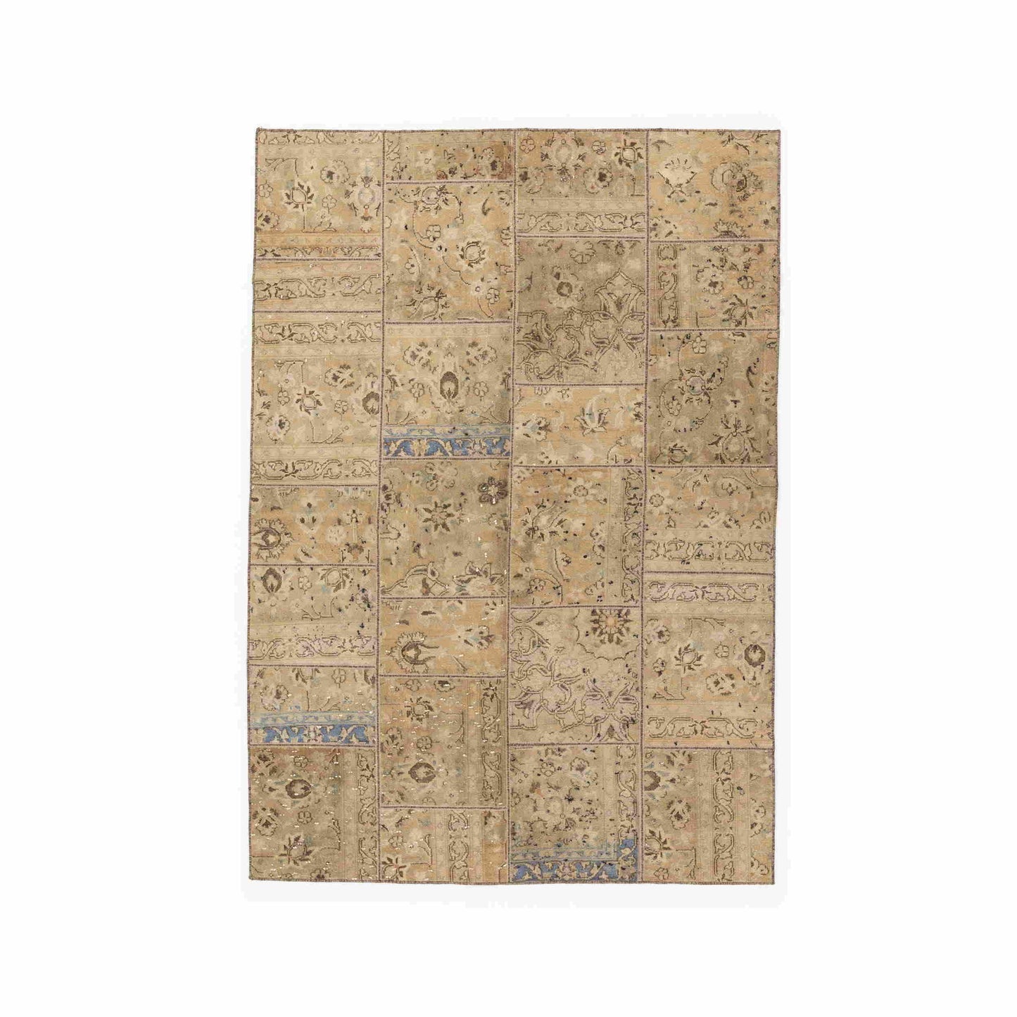 Oriental Rug Patchwork Hand Knotted Wool On Wool 146 x 209 Cm - 4' 10'' x 6' 11'' Stone C009 ER12