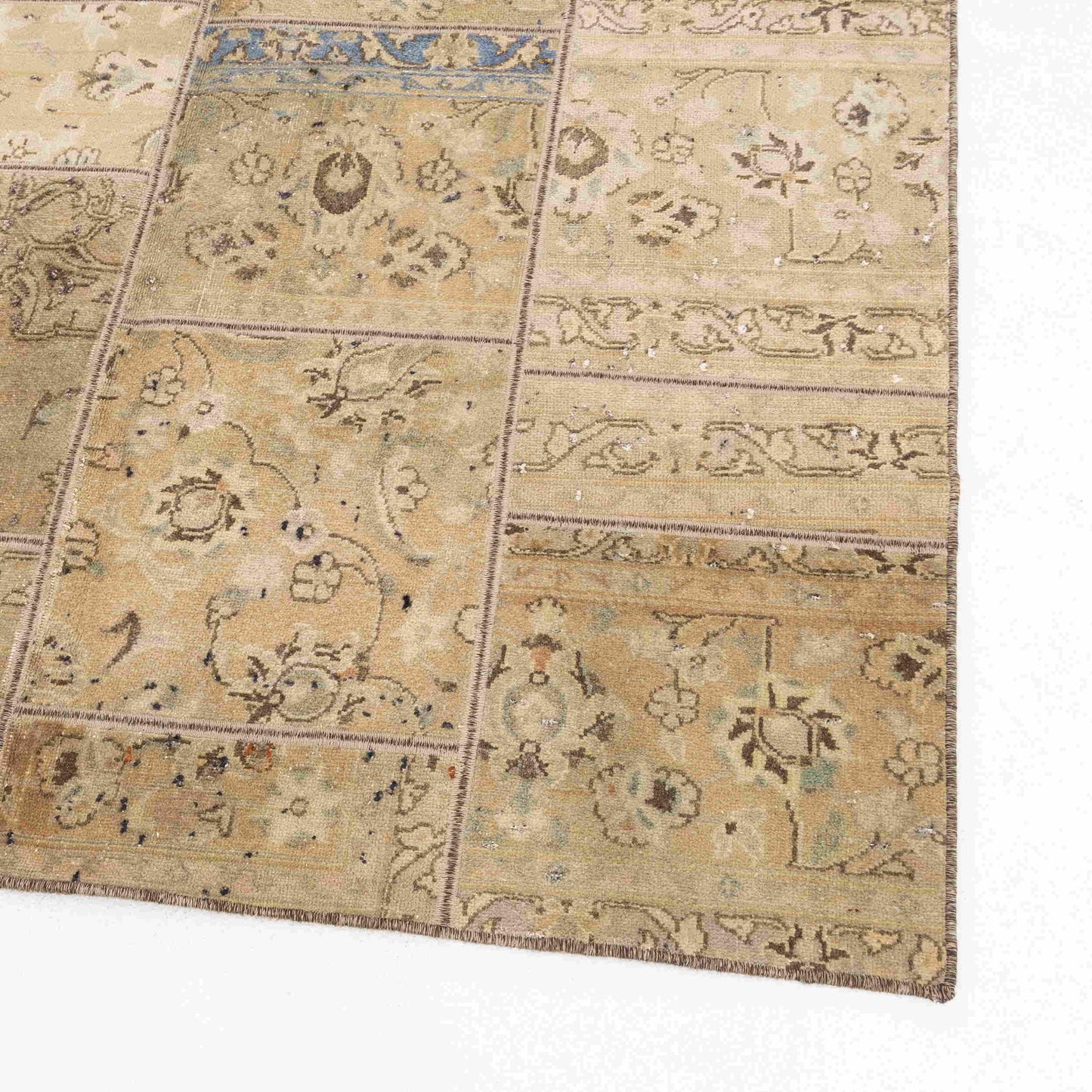 Oriental Rug Patchwork Hand Knotted Wool On Wool 146 x 209 Cm - 4' 10'' x 6' 11'' Stone C009 ER12